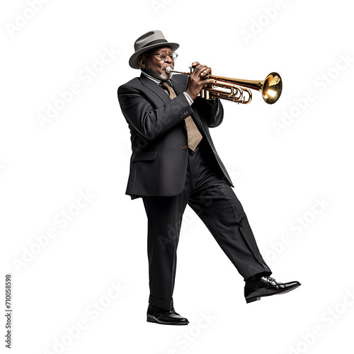 An old man who is blowing a trumpet on a transparent background PNG