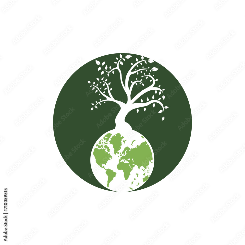 Globe tree vector logo design template. Planet and eco symbol or icon.
