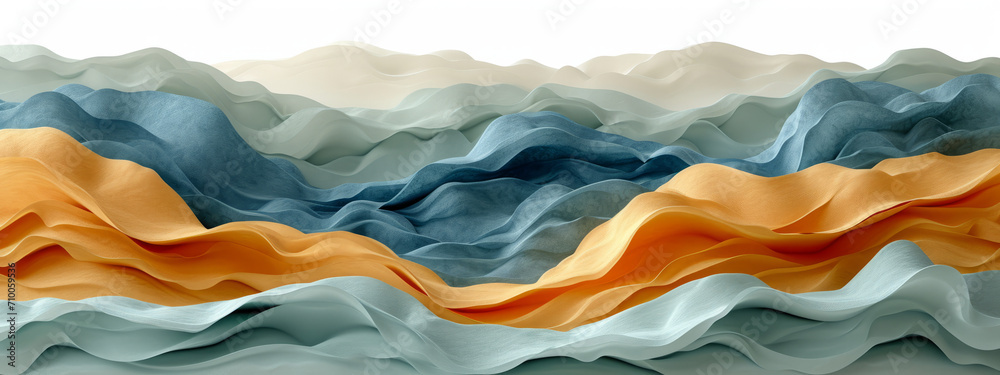 Harmony Cascades, A Mesmerizing Fusion of Orange and Blue in a Majestic Mountain Landscape