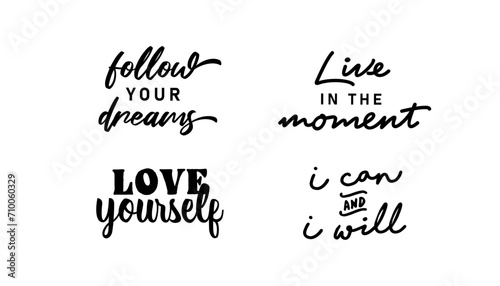 Motivational quotes bundle. Inspiration and good vibes set of typographic designs.