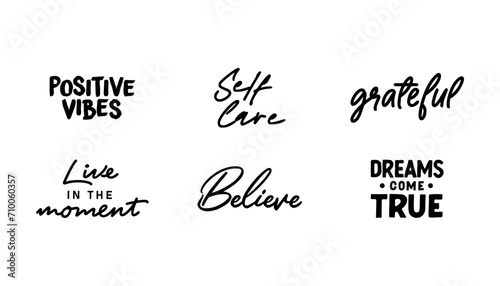 Motivational quotes bundle. Inspiration and good vibes set of typographic designs.