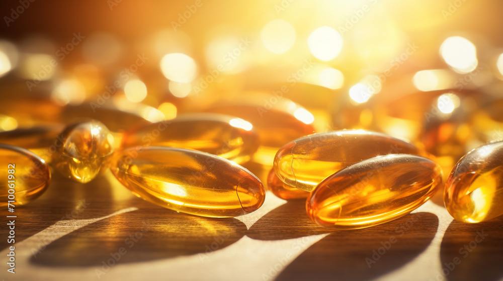 Gelatin capsule of omega 3, 6, 9 fish oil, vitamins. Generative AI Gelatin capsule of omega 3, 6, 9 fish oil, vitamins. Generative AI