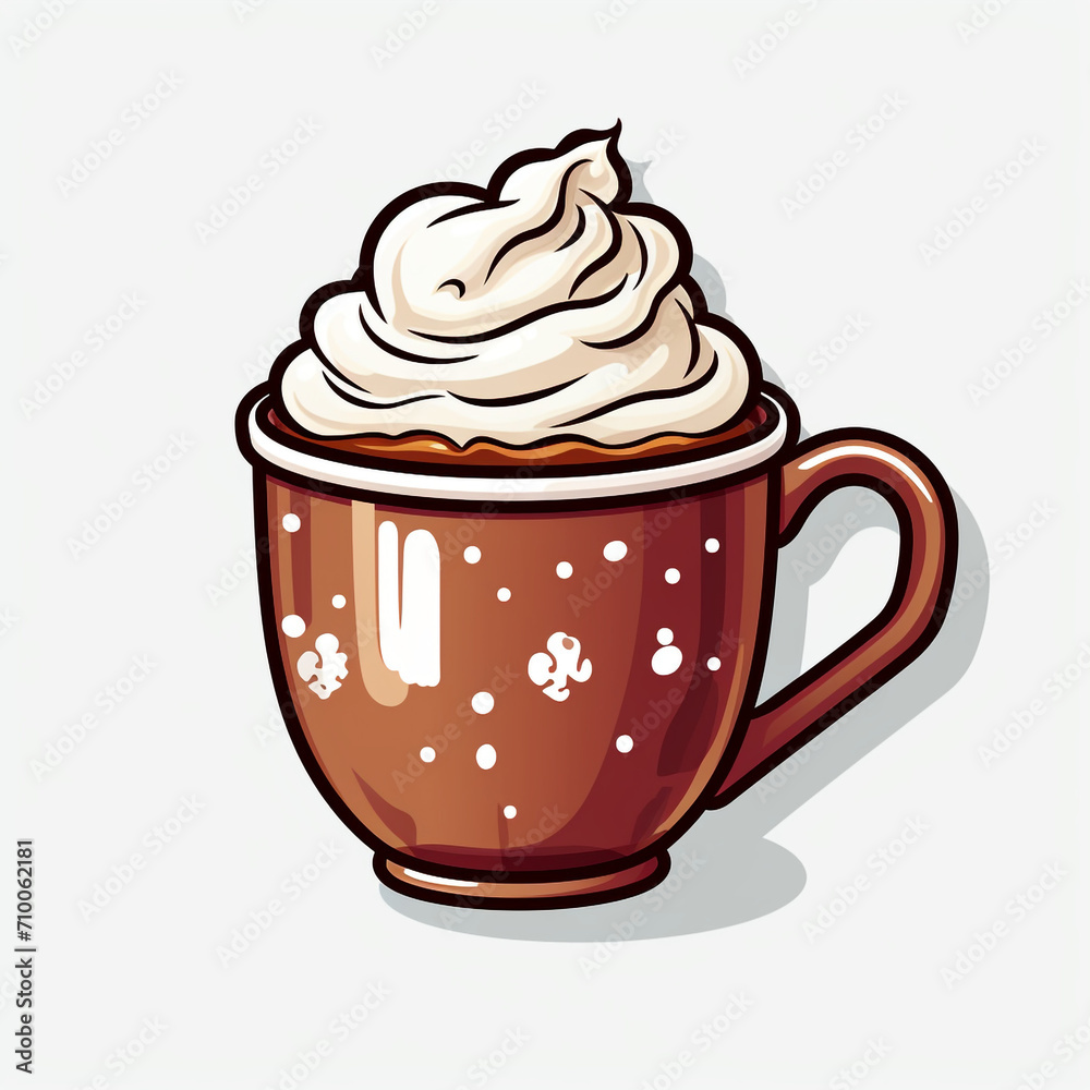 A Christmas Hot Chocolate Coffee Sticker PNG Clipart on a White Background created with Generative Ai A Christmas Hot Chocolate Coffee Sticker PNG Clipart on a White Background created with Generative Ai