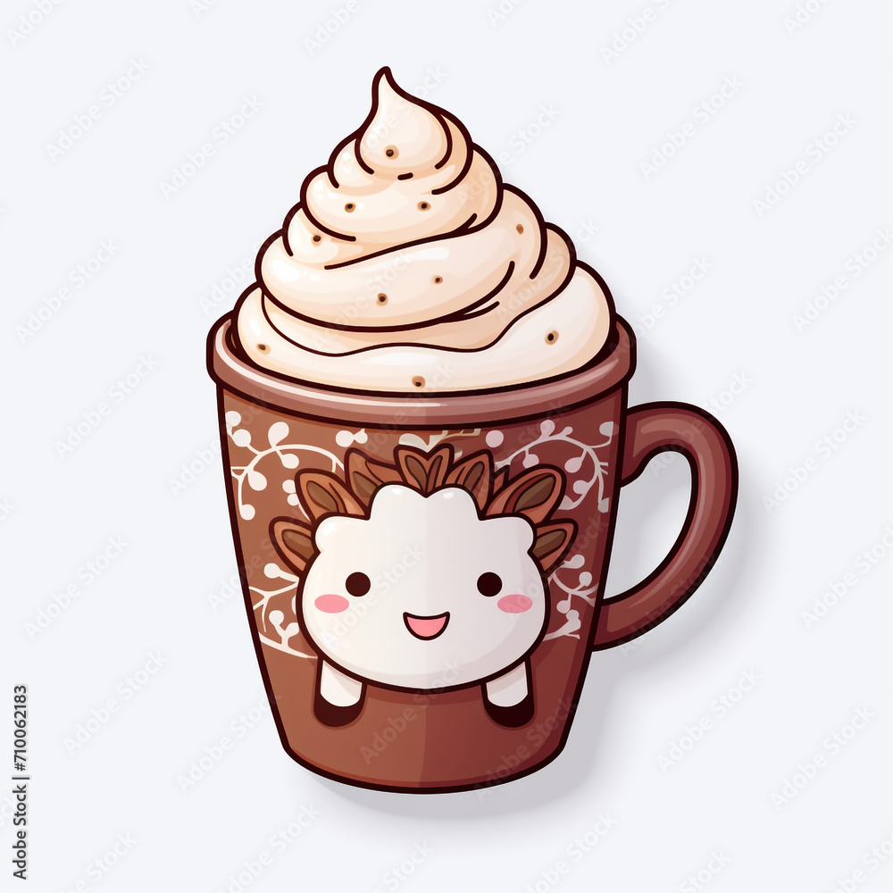 A Christmas Hot Chocolate Coffee Sticker PNG Clipart on a White Background created with Generative Ai A Christmas Hot Chocolate Coffee Sticker PNG Clipart on a White Background created with Generative Ai