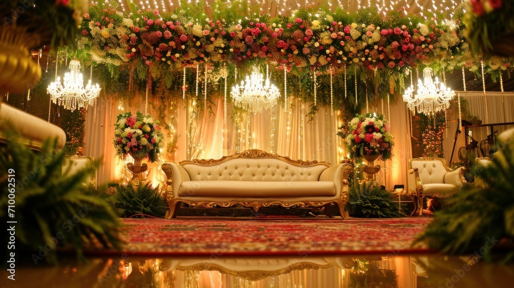 Nikkah arrangement in a banquet for a Muslim wedding