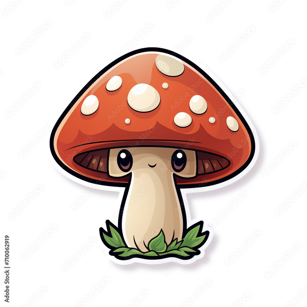 A Cute Cartoon Mushroom Sticker Clipart on a White Background created with Generative Ai A Cute Cartoon Mushroom Sticker Clipart on a White Background created with Generative Ai