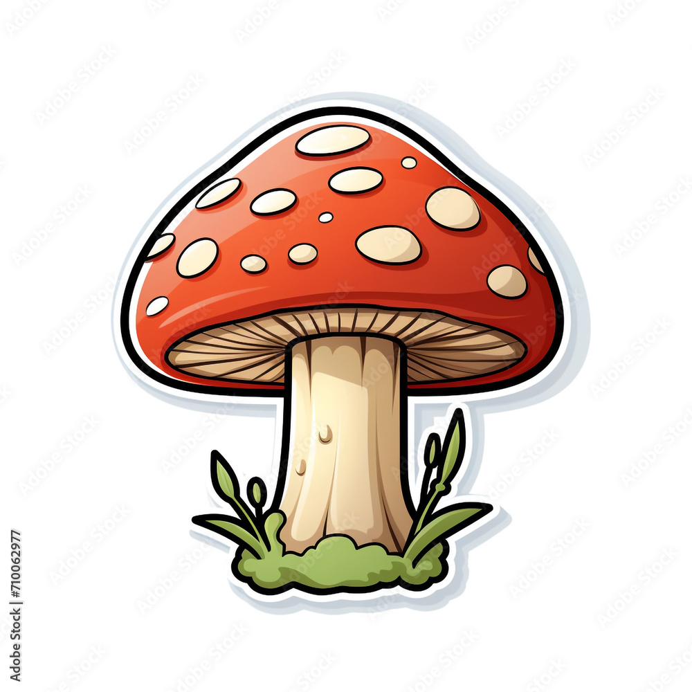 A Cute Cartoon Mushroom Sticker Clipart on a White Background created with Generative Ai A Cute Cartoon Mushroom Sticker Clipart on a White Background created with Generative Ai