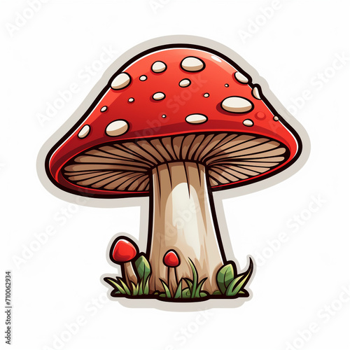 A Cute Cartoon Mushroom Sticker Clipart on a White Background created with Generative Ai