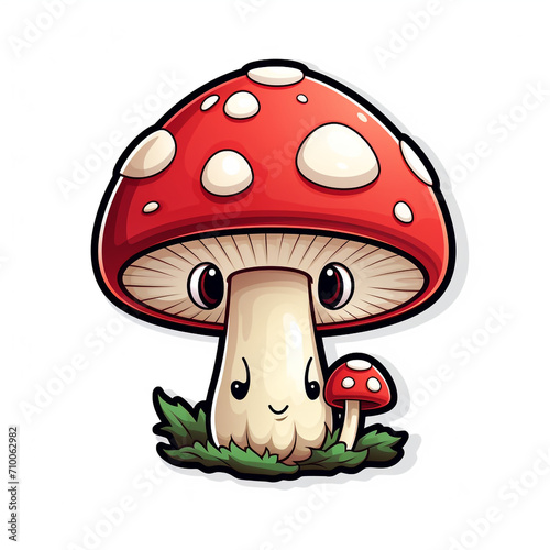 A Cute Cartoon Mushroom Sticker Clipart on a White Background created with Generative Ai