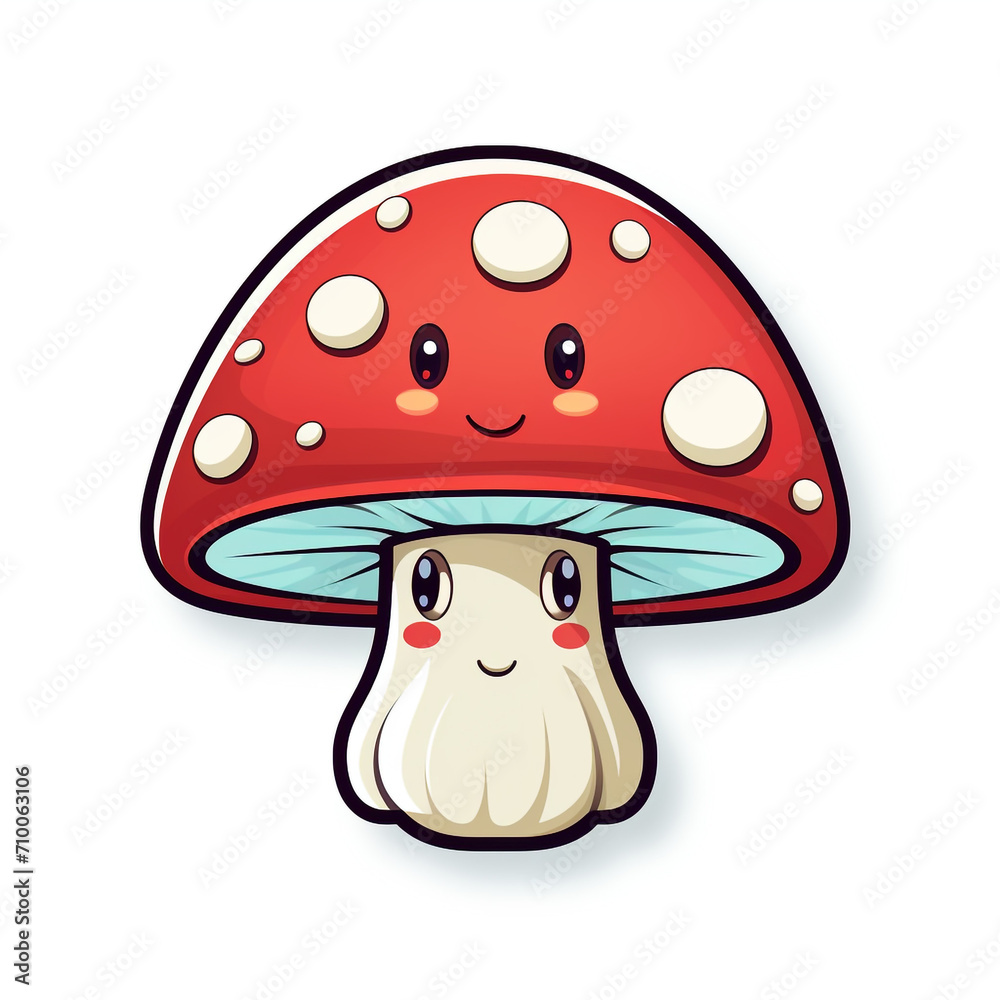 A Cute Cartoon Mushroom Sticker Clipart on a White Background created with Generative Ai A Cute Cartoon Mushroom Sticker Clipart on a White Background created with Generative Ai
