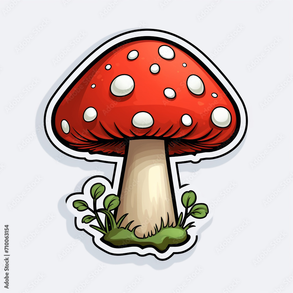 A Cute Cartoon Mushroom Sticker Clipart on a White Background created with Generative Ai A Cute Cartoon Mushroom Sticker Clipart on a White Background created with Generative Ai