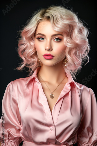 portrait of a woman Valentines makeup classic romance light pink white