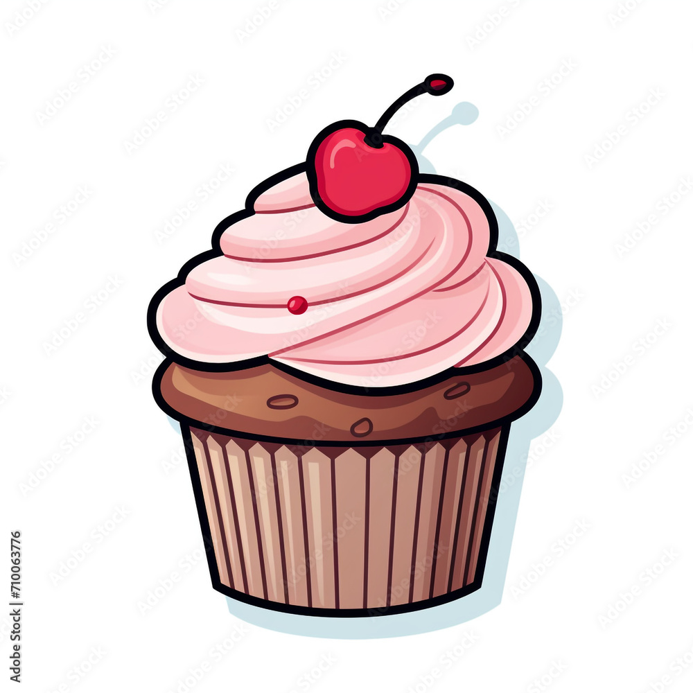 A Cupcake Sticker Clipart on a White Background created with Generative Ai A Cupcake Sticker Clipart on a White Background created with Generative Ai