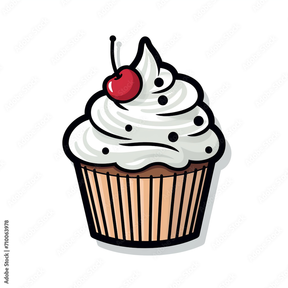 A Cupcake Sticker Clipart on a White Background created with Generative Ai A Cupcake Sticker Clipart on a White Background created with Generative Ai