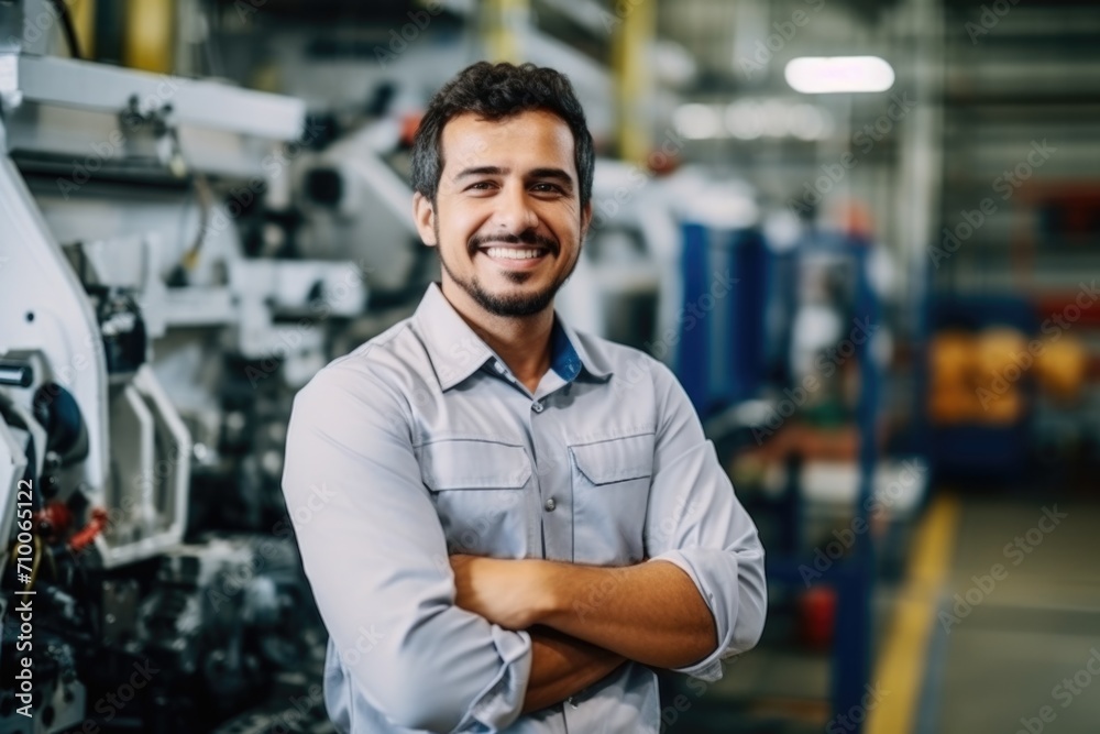 Portrait of a smiling male engineer in auto part factory Portrait of a smiling male engineer in auto part factory