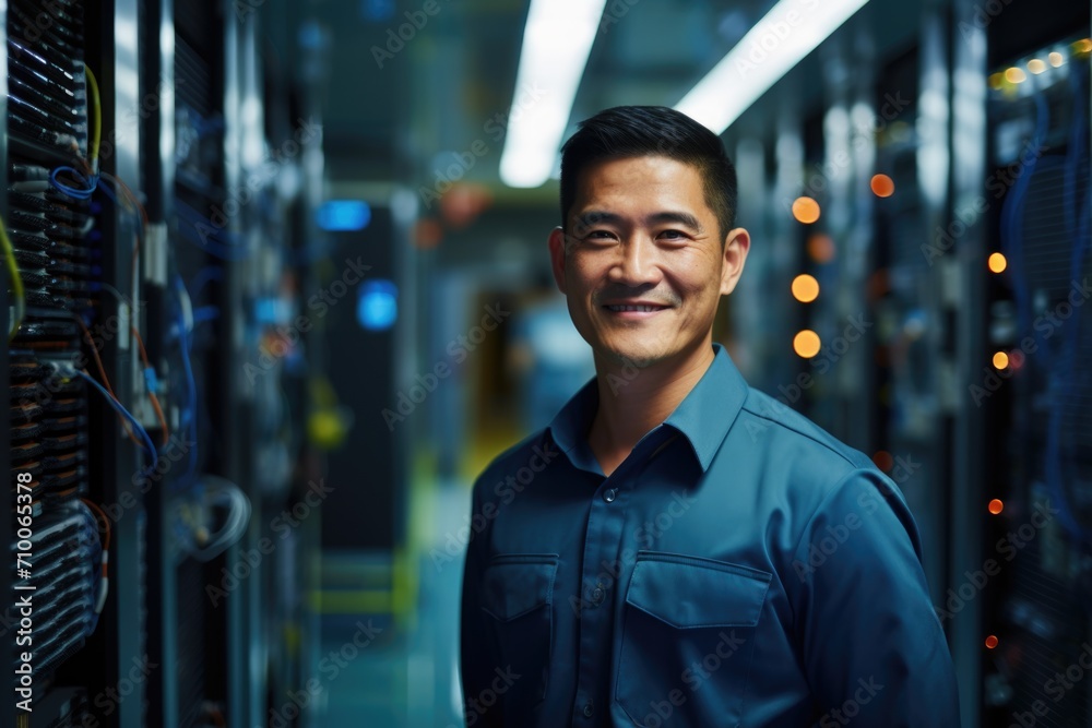Fototapeta premium Portrait of a professional man in server room data center