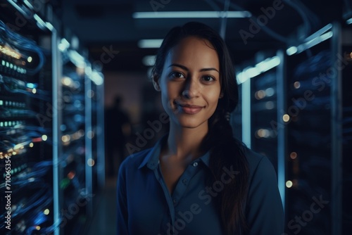 Portrait of a professional woman in server room data center