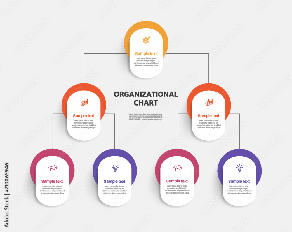 Corporate organizational chart with icons. Business hierarchy infographic elements. Vector illustration	 - obrazy, fototapety, plakaty 