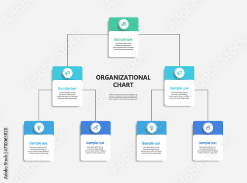 Corporate organizational chart with icons. Business hierarchy infographic elements. Vector illustration 