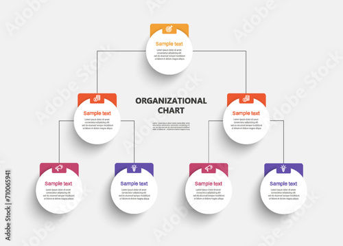 Corporate organizational chart with icons. Business hierarchy infographic elements. Vector illustration	 photo