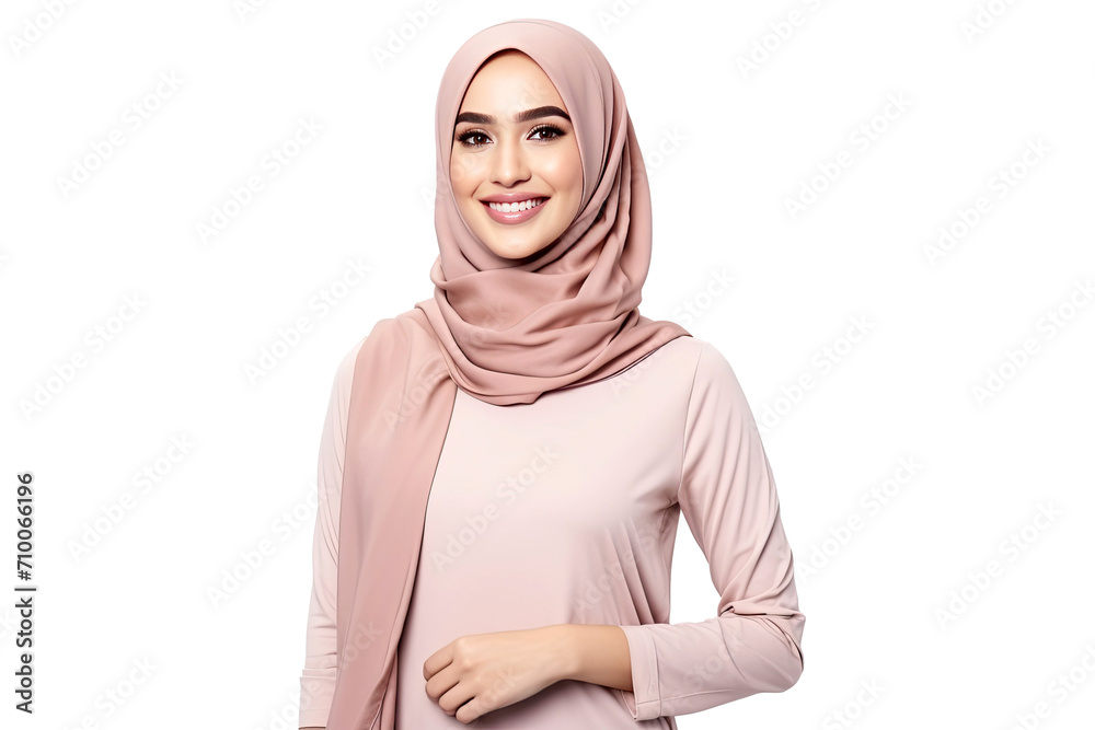 Portrait of young beautiful Muslim woman that wear hijab isolated on white transparent background, Arabian middle eastern religious concept. Portrait of young beautiful Muslim woman that wear hijab isolated on white transparent background, Arabian middle eastern religious concept.