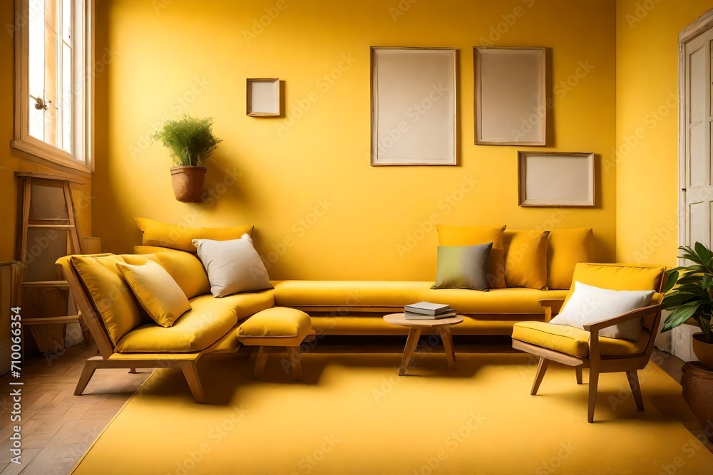 modern living room in yellow color