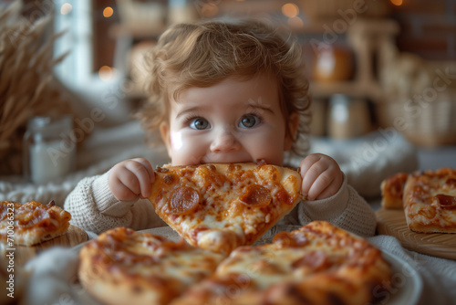 little baby eating pizza