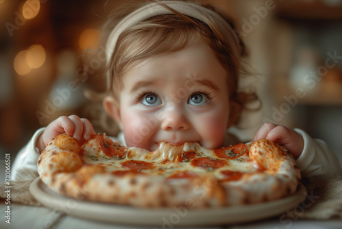 little baby eating pizza photo