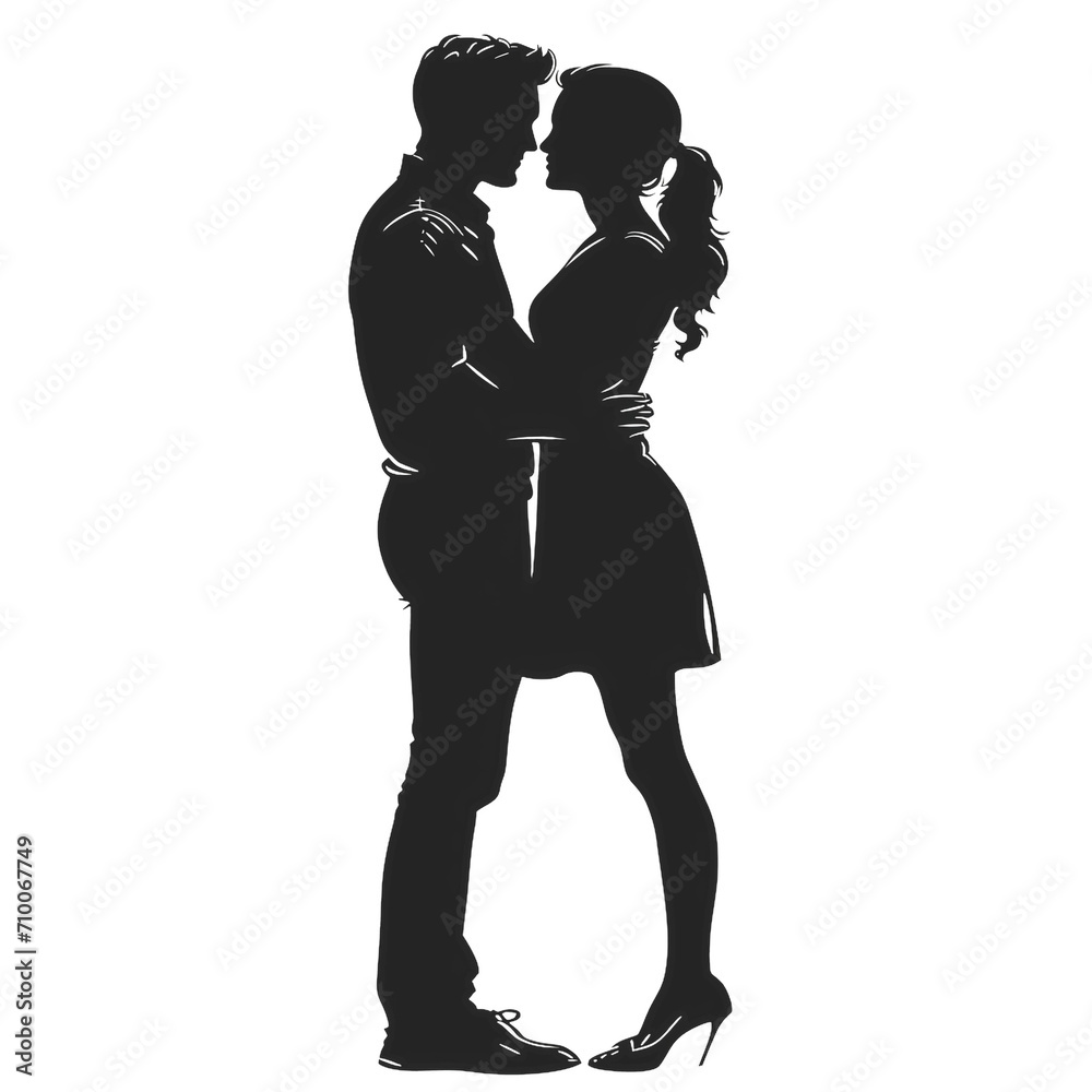Silhouette illustration of a couple in an embrace, suitable for Valentine's Day and romantic events.
