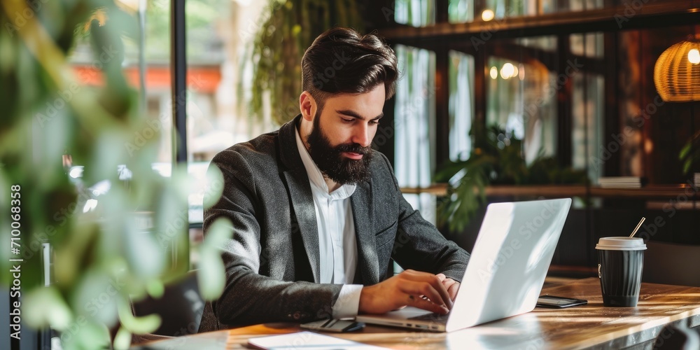 Trendy style businessman working at a laptop Trendy style businessman working at a laptop