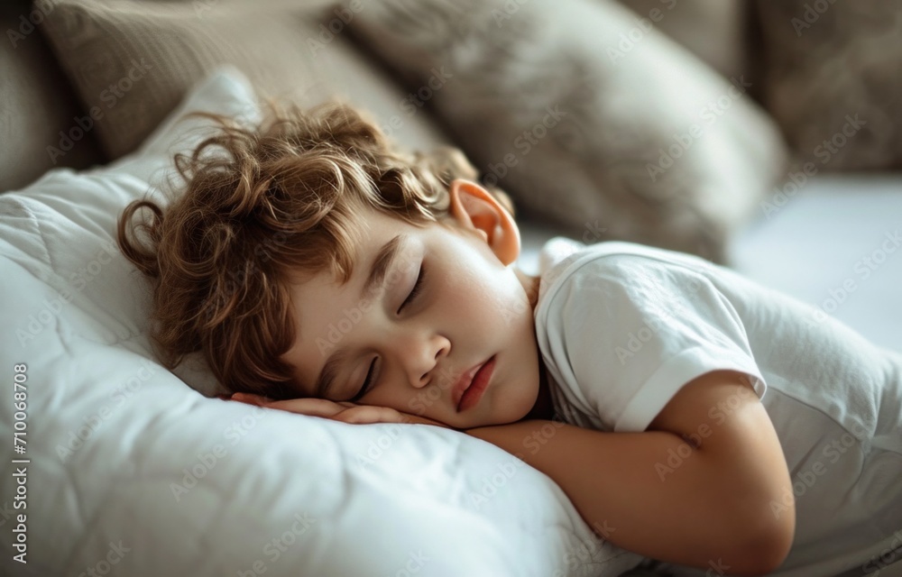 a small boy sleeping on a white pillow a small boy sleeping on a white pillow