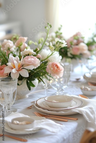 Elegant Easter Table Setting with Fresh Florals and Seasonal Centerpiece