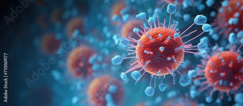 COVID-19 outbreak. Microscopic view of a virus. SARS-CoV-2 Omicron variant. 3D Rendering. photo