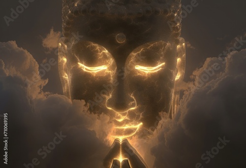 buddha in meditation on cloudy and beautiful