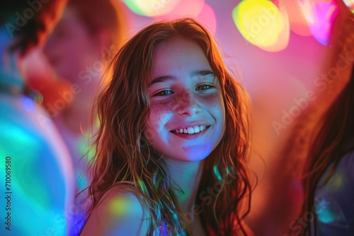 a young girl smiling while at a party