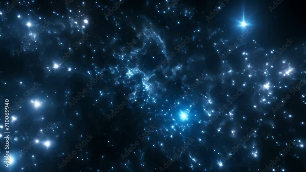 Blue space with stars, nebula and galaxies, abstract cosmos background	