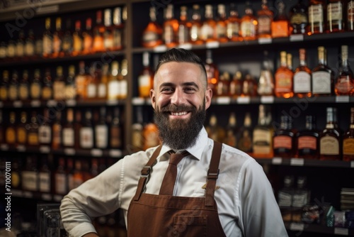 Smiling male bartender at a vintage liquor store photo