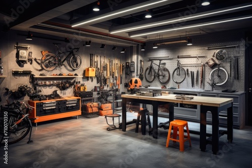 Interior of modern bicycle workshop