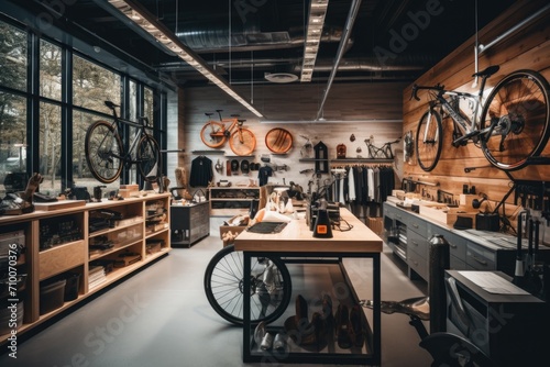 Interior of modern bicycle workshop photo