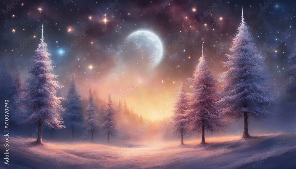 winter forest in the night A magical Christmas with a row of trees and a starry sky. The trees are enchanted and alive winter forest in the night A magical Christmas with a row of trees and a starry sky. The trees are enchanted and alive
