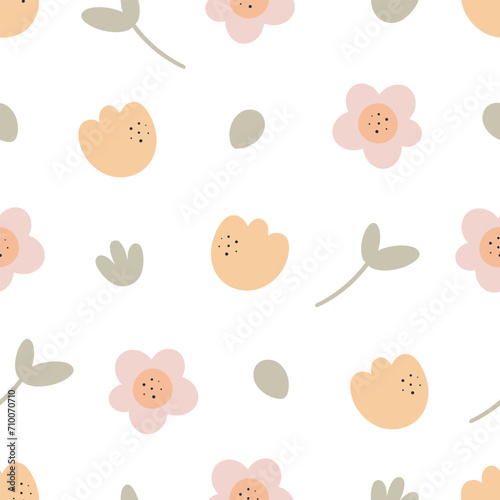 Seamless pattern with flowers. Vector illustration in flat style.	