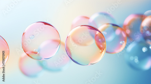 Colorful soap bubbles on light background photo