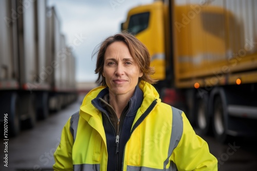 Portrait of a middle aged female truck driver