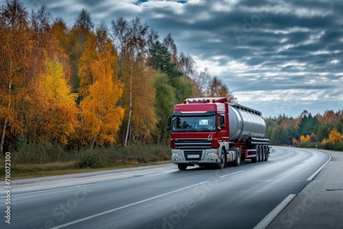 Wallpaper Mural Semi Truck Transporting a Silver Tanker Trailer on a Highway Torontodigital.ca
