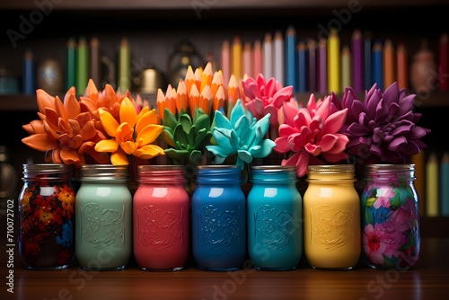 Crayons lined up neatly next to a coloring book, creating a visually appealing setup photo