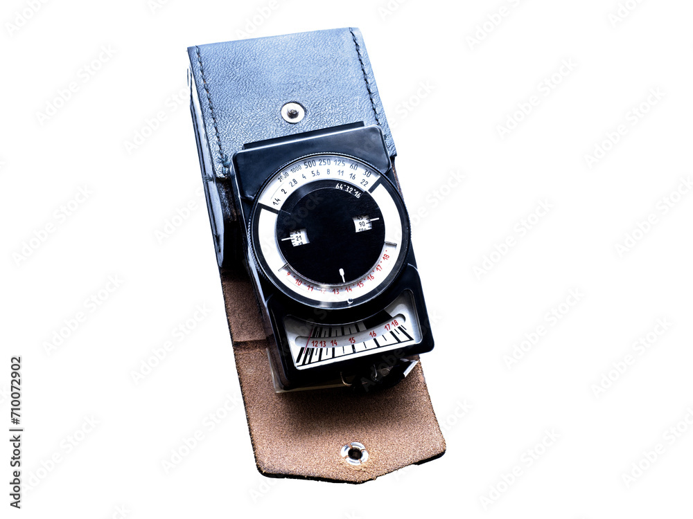 Light meter with leather case on a white background. Light meter with leather case on a white background.