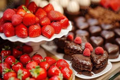 Decadent chocolates  strawberries  and heart-shaped desserts