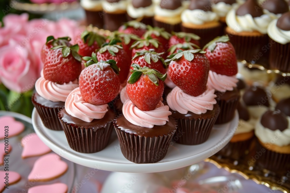 Decadent chocolates, strawberries, and heart-shaped desserts Decadent chocolates, strawberries, and heart-shaped desserts