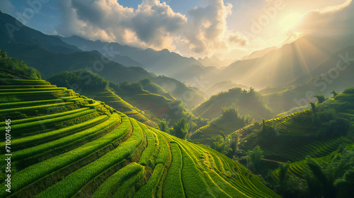 A beautiful scenery of green terraced fields © Adrian Grosu