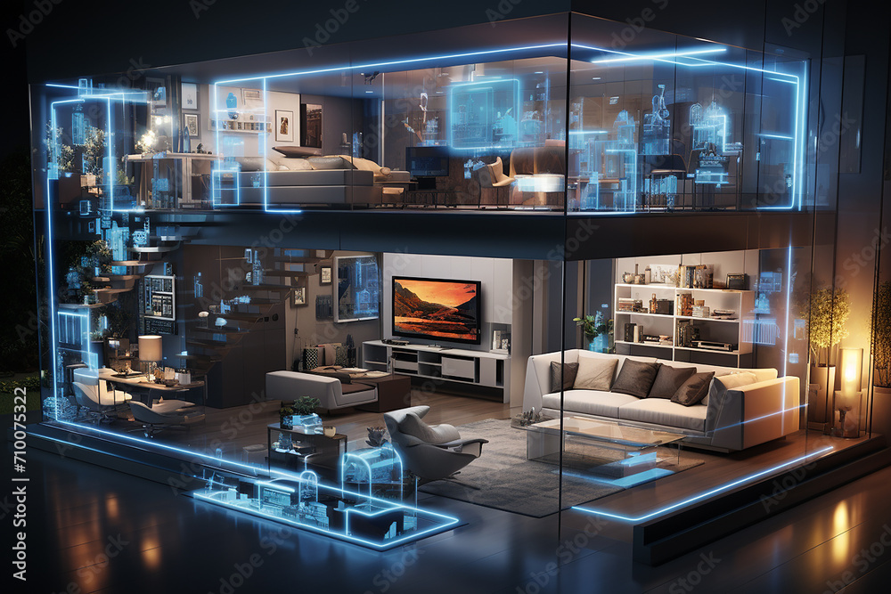 Green energy smart innovation house home, Luxury home with solar panel high technology concept, Featuring various connected devices and appliances modern AI Green energy smart innovation house home, Luxury home with solar panel high technology concept, Featuring various connected devices and appliances modern AI